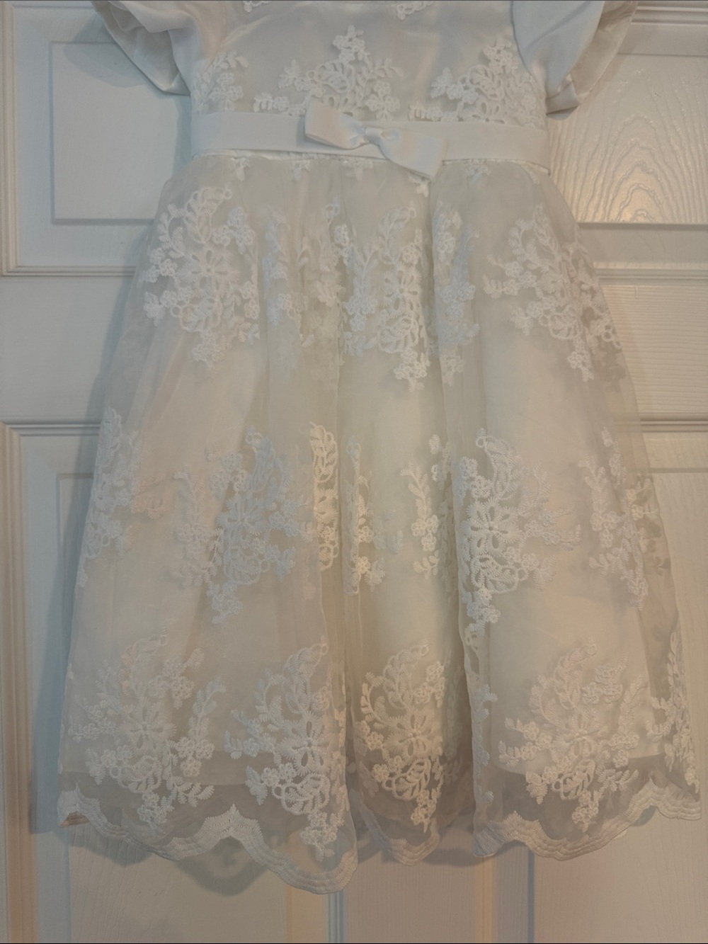 White Lace Flower Girl Dress with Bow for Baptism or Christening Size 6M - Picture 3 of 7